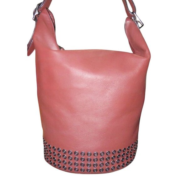Coach 2014 Bleecker Maroon Leather Grommet Embellished Crossbody Bucket Bag